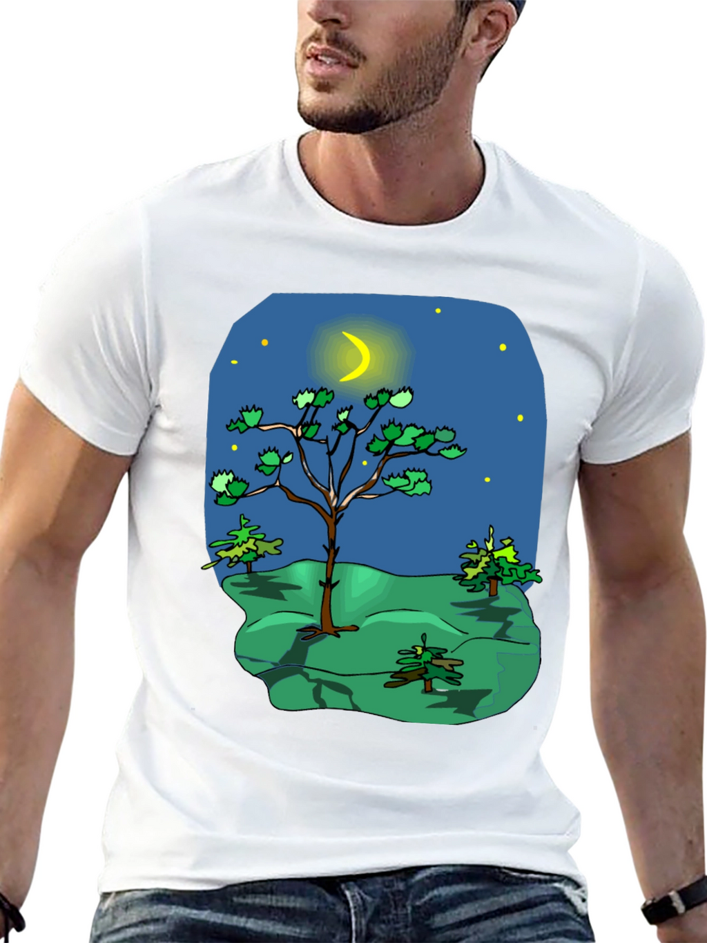 Cartoon Nature Scene Black T-Shirt