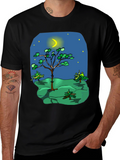 Cartoon Nature Scene Black T-Shirt