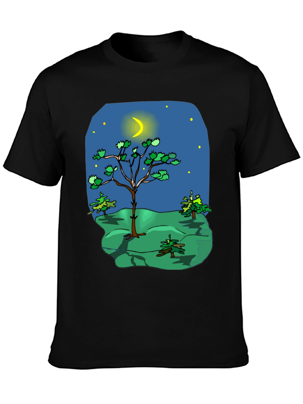 Cartoon Nature Scene Black T-Shirt