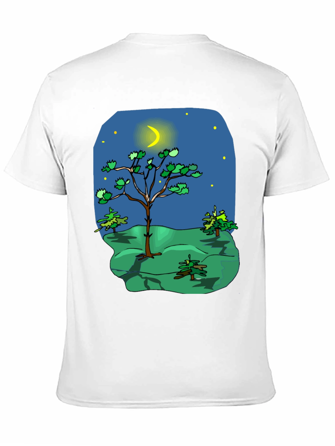 Cartoon Nature Scene Black T-Shirt