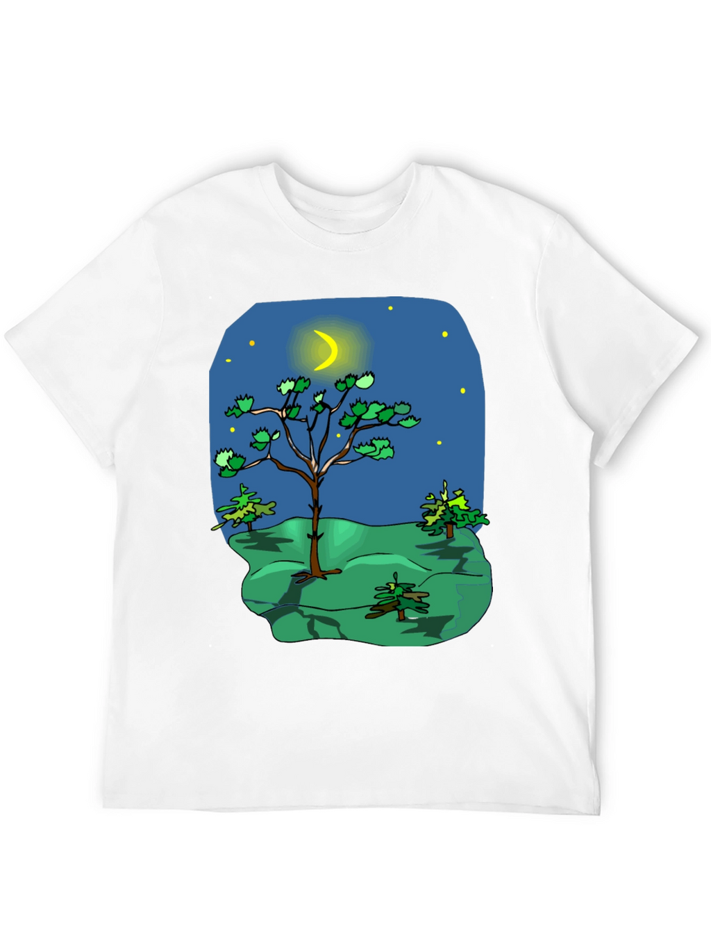 Cartoon Nature Scene Black T-Shirt