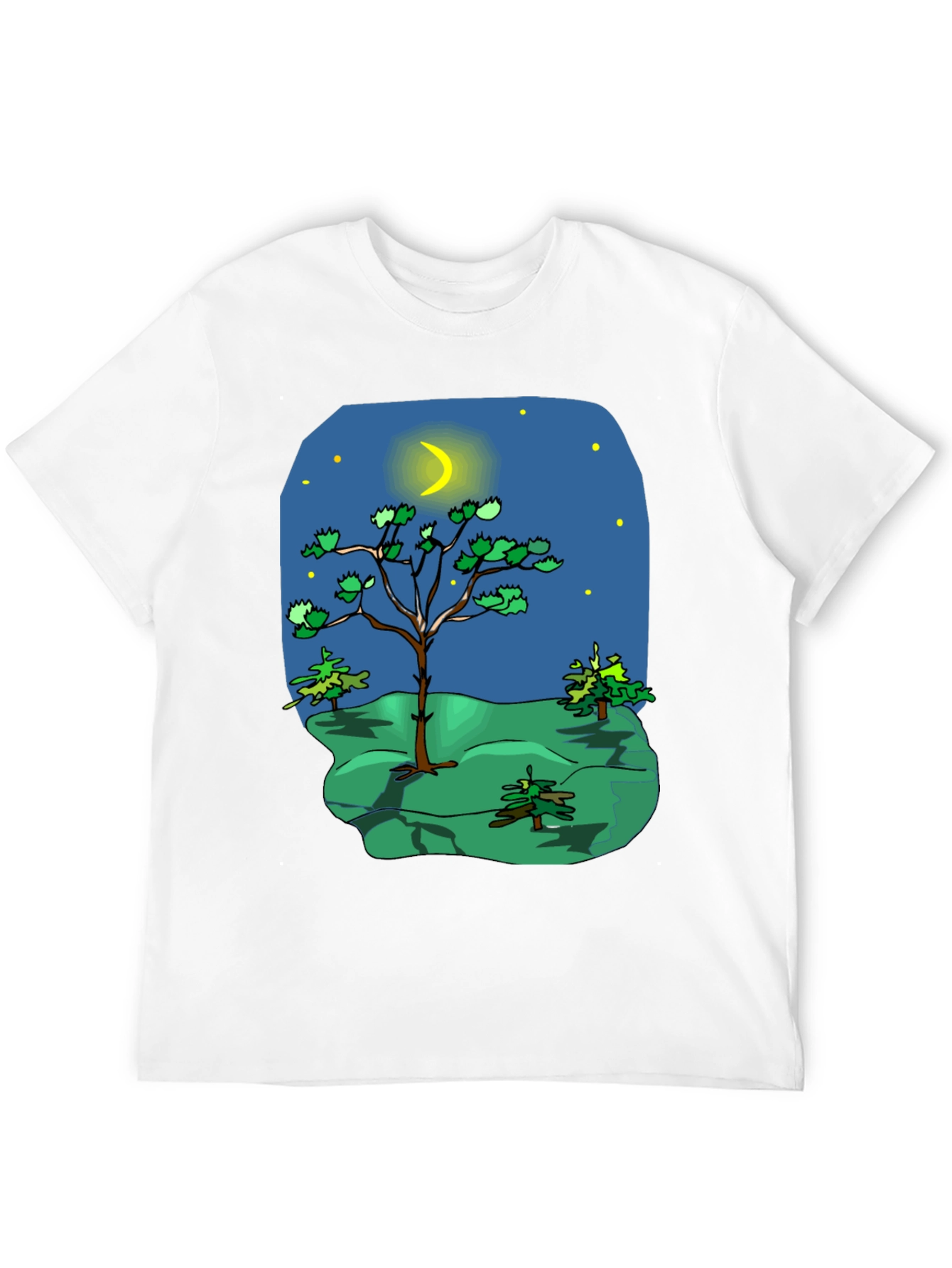 Cartoon Nature Scene Black T-Shirt