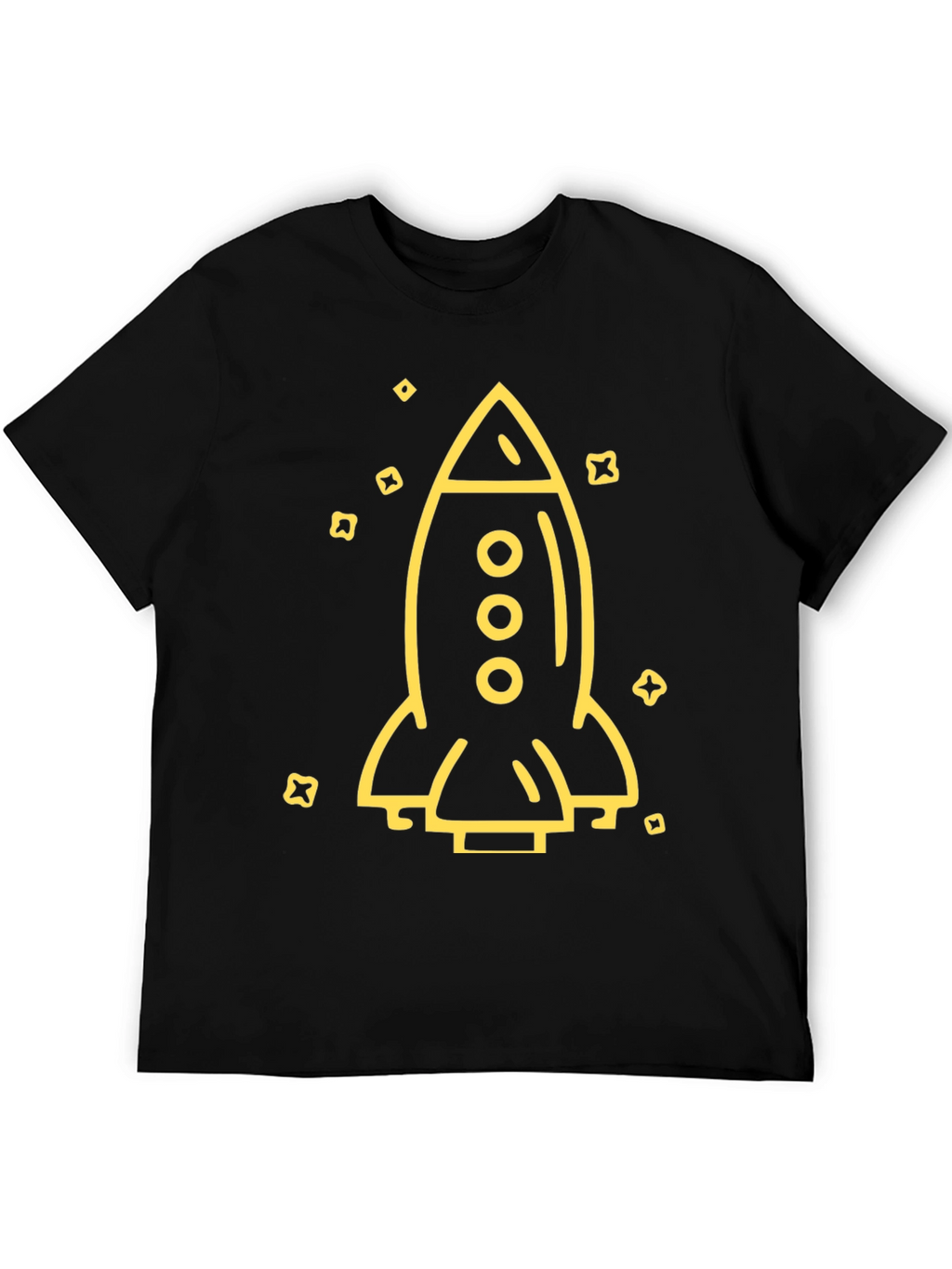 Rocket Ship Graphic Tee - Black Cotton T-Shirt