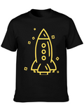 Rocket Ship Graphic Tee - Black Cotton T-Shirt