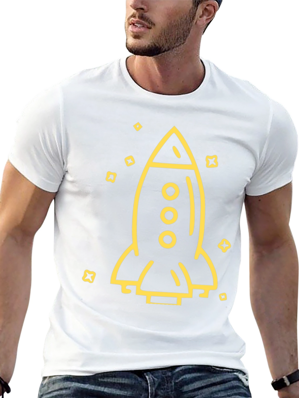 Rocket Ship Graphic Tee - Black Cotton T-Shirt