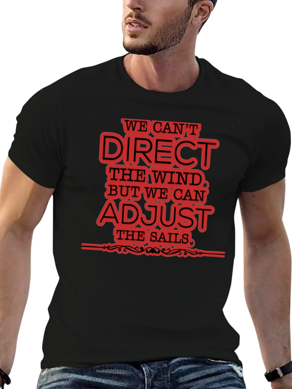 Adjust Sails Graphic Tee Motivational Black T-Shirt