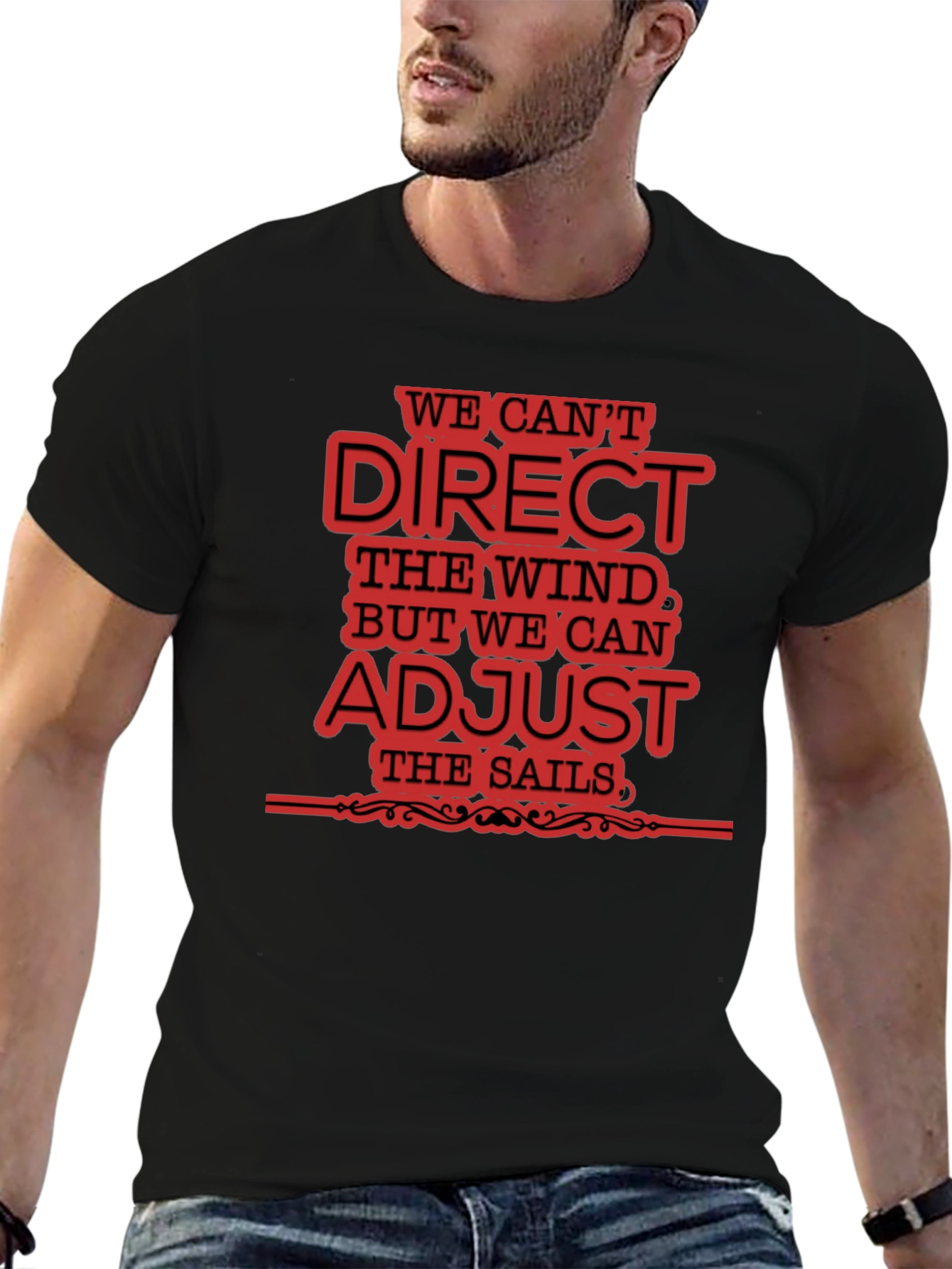 Adjust Sails Graphic Tee Motivational Black T-Shirt