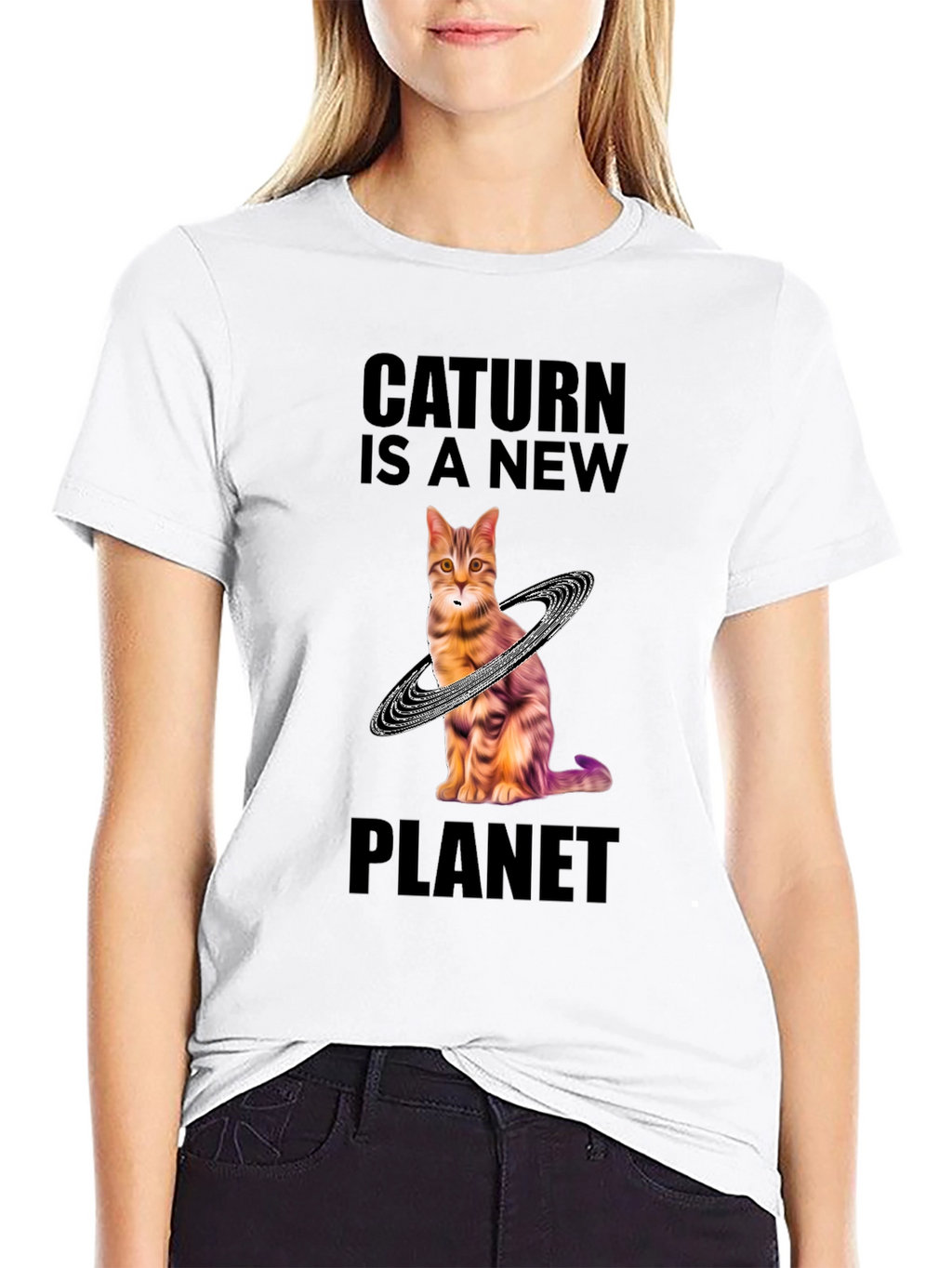 Caturn Planet T-Shirt - Unique Galaxy Cat Design