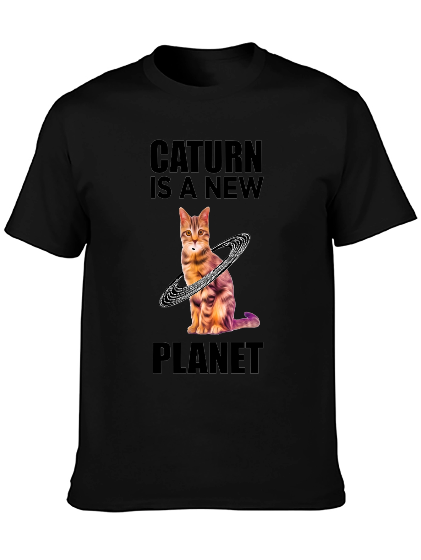 Caturn Planet T-Shirt - Unique Galaxy Cat Design