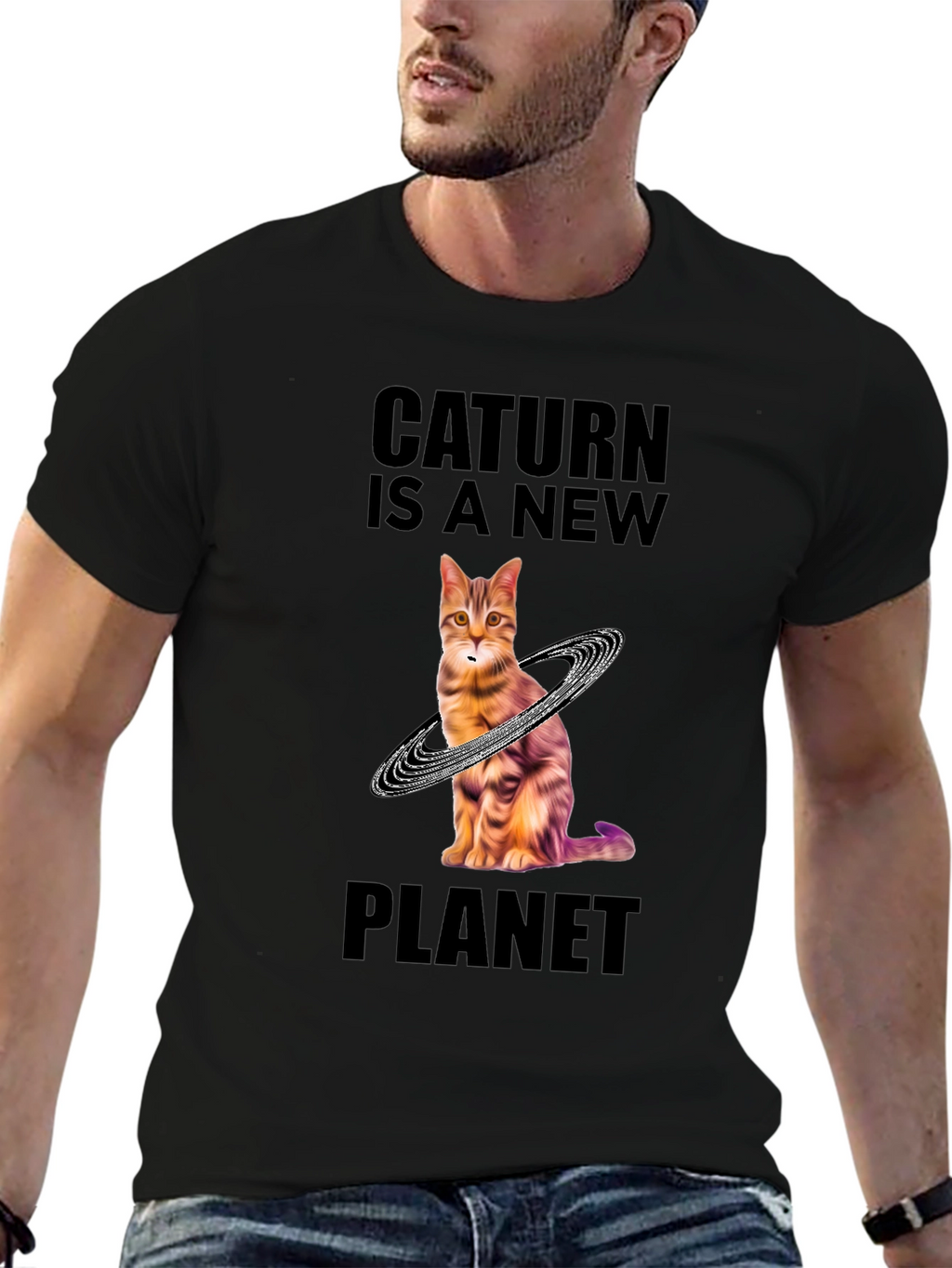 Caturn Planet T-Shirt - Unique Galaxy Cat Design