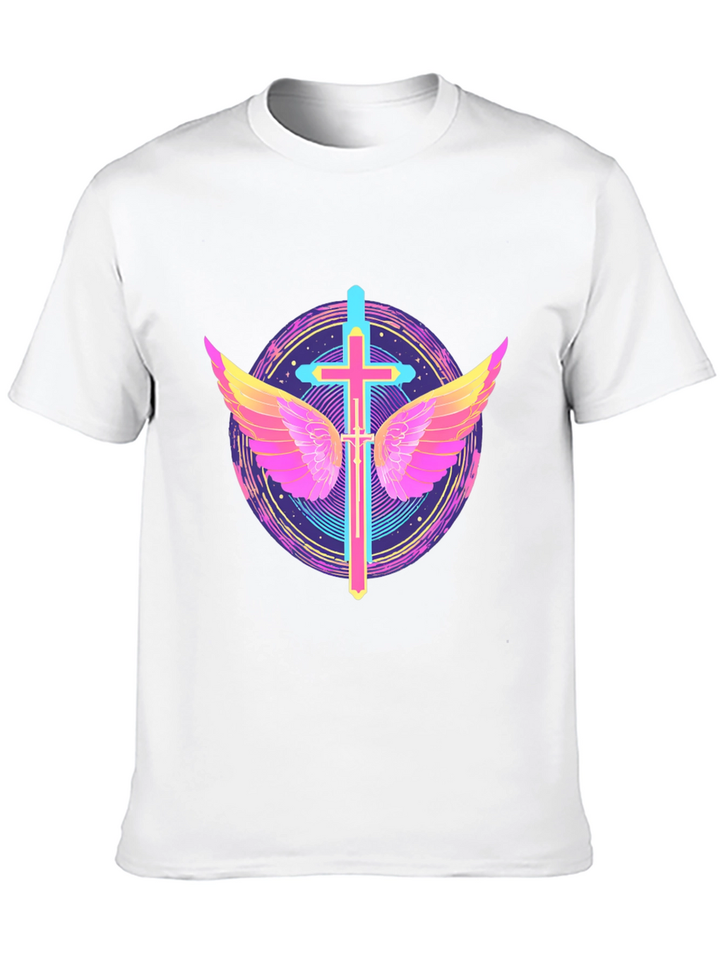 Neon Cross & Wings Graphic Black T-Shirt