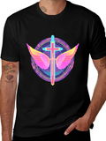 Neon Cross & Wings Graphic Black T-Shirt