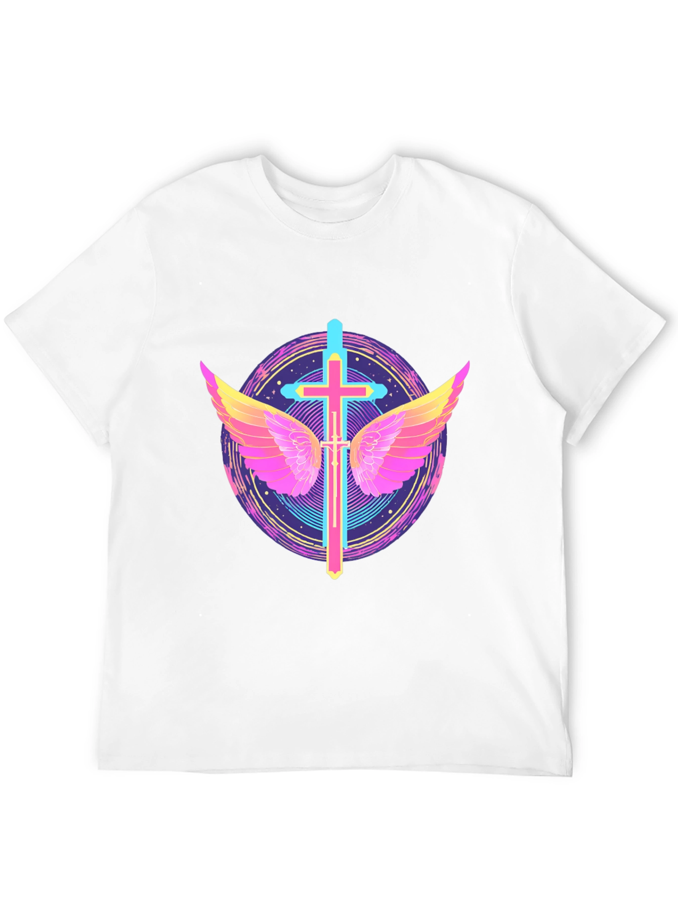 Neon Cross & Wings Graphic Black T-Shirt