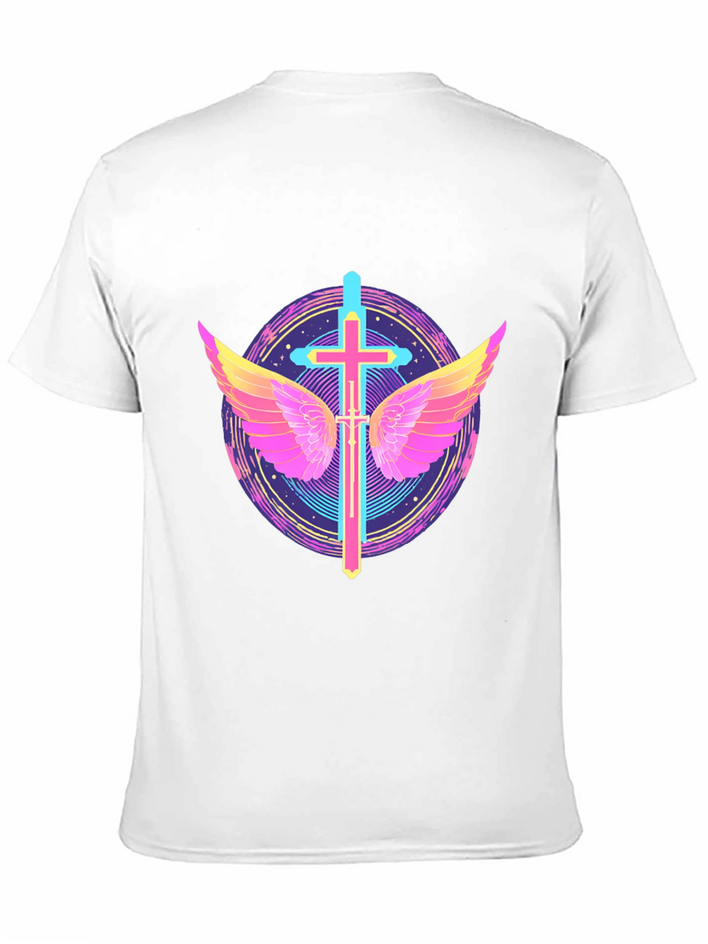 Neon Cross & Wings Graphic Black T-Shirt