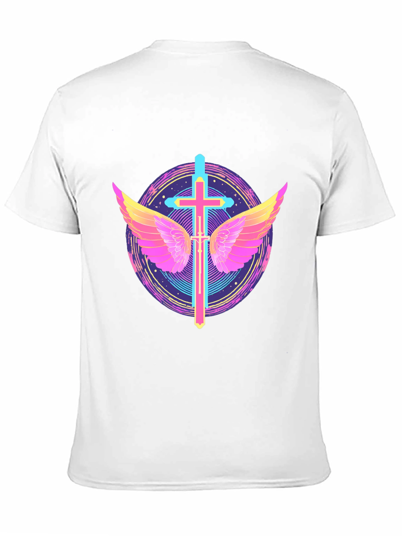 Neon Cross & Wings Graphic Black T-Shirt