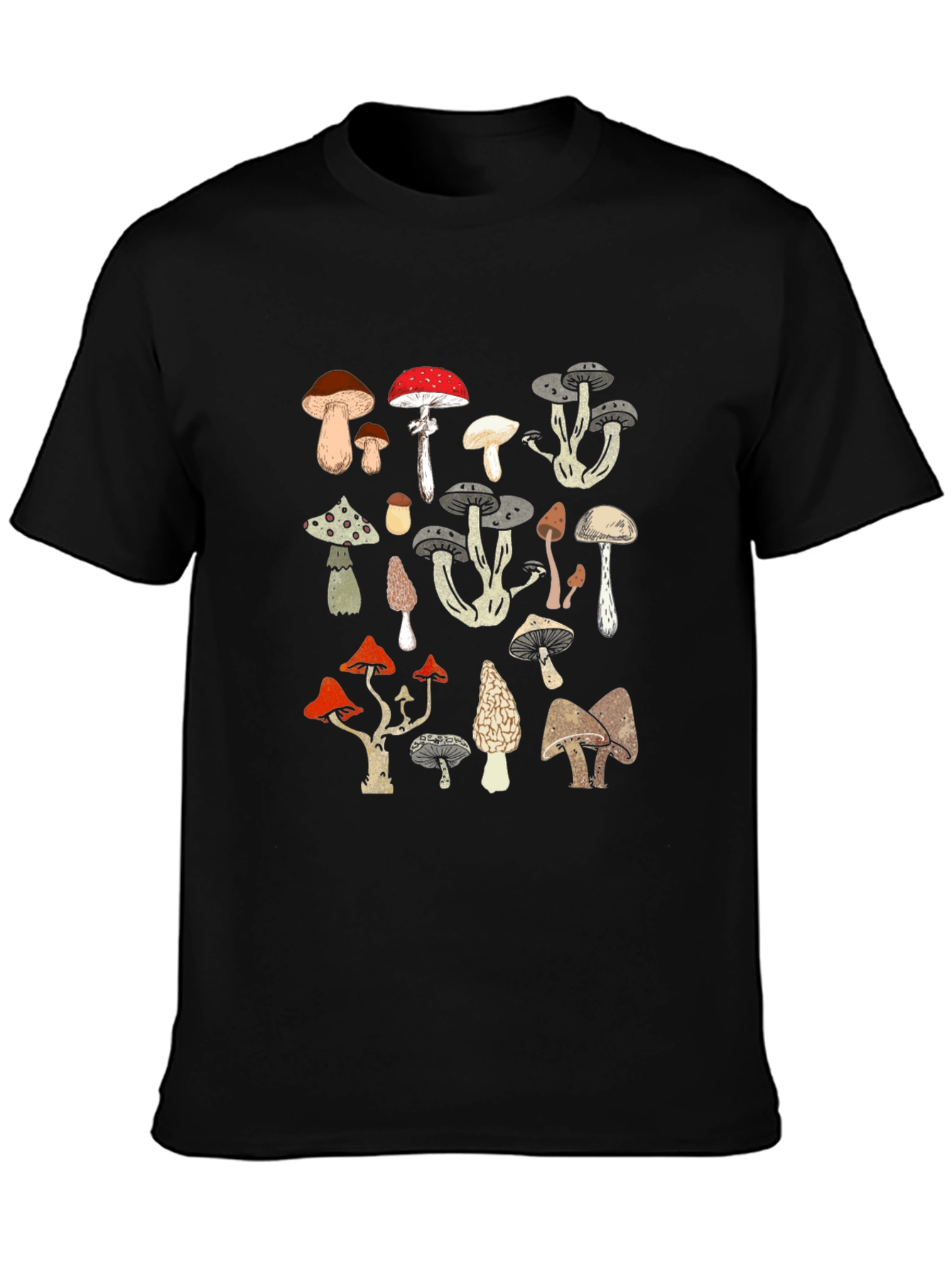 Mushroom Print Black T-Shirt