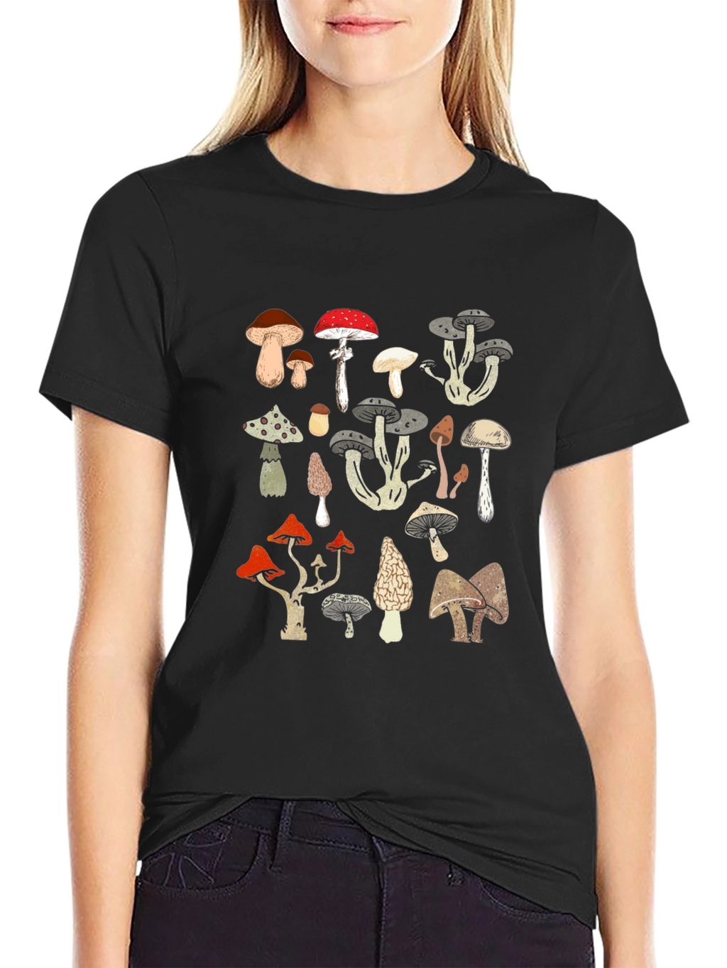 Mushroom Print Black T-Shirt