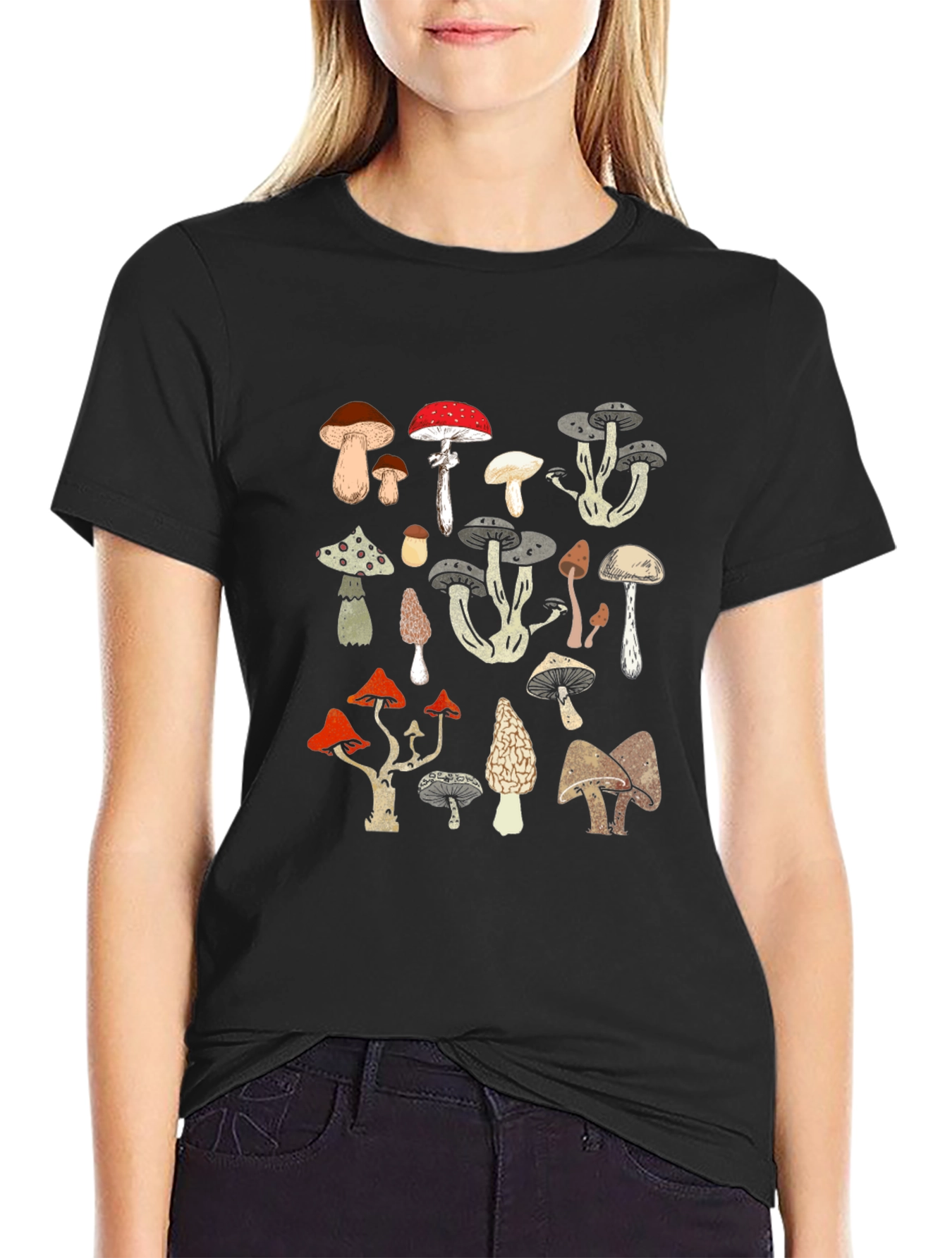 Mushroom Print Black T-Shirt