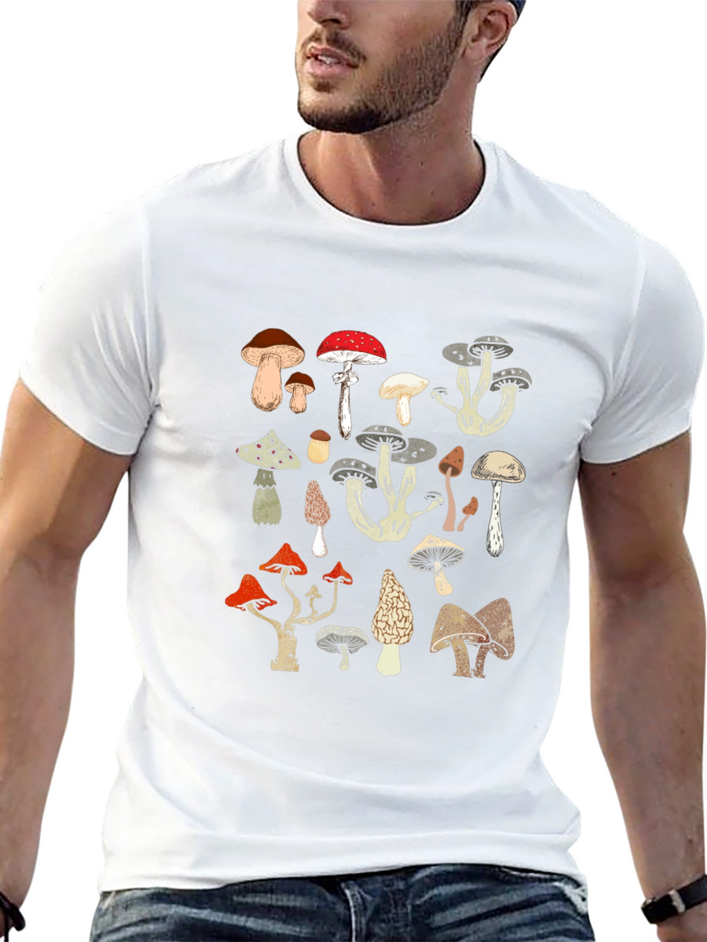 Mushroom Print Black T-Shirt