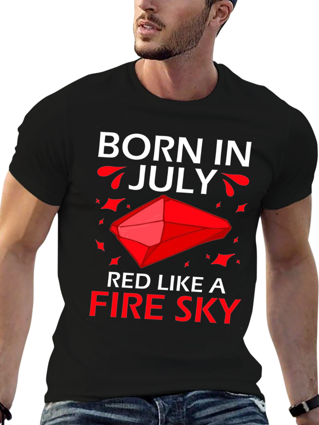 Born in July Red Fire Sky Graphic Tee