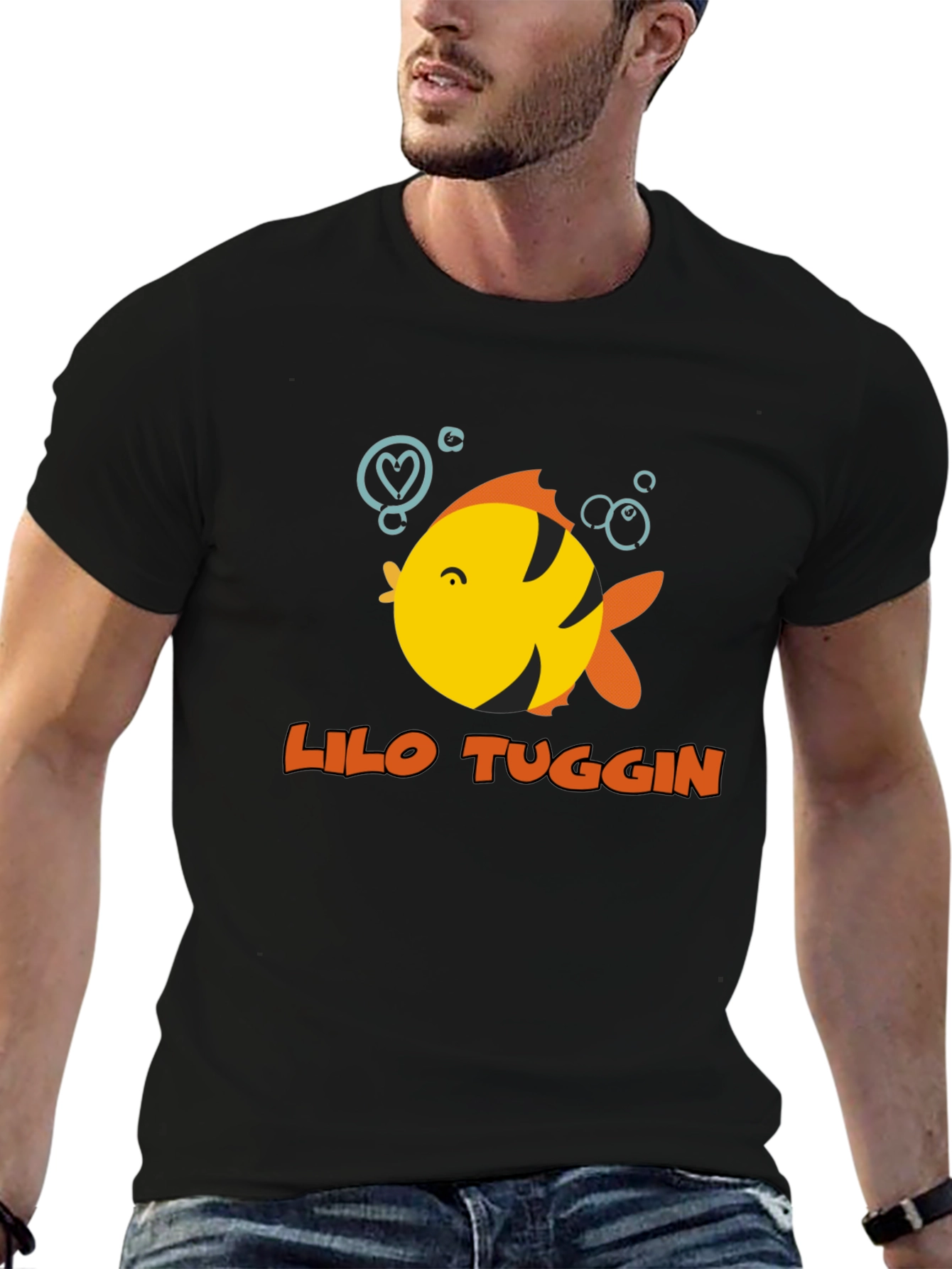 Lilo Tuggin Fish Graphic Black T-Shirt