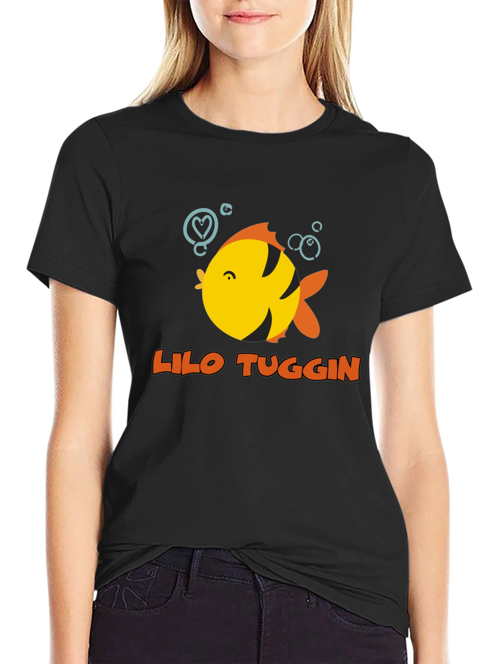 Lilo Tuggin Fish Graphic Black T-Shirt