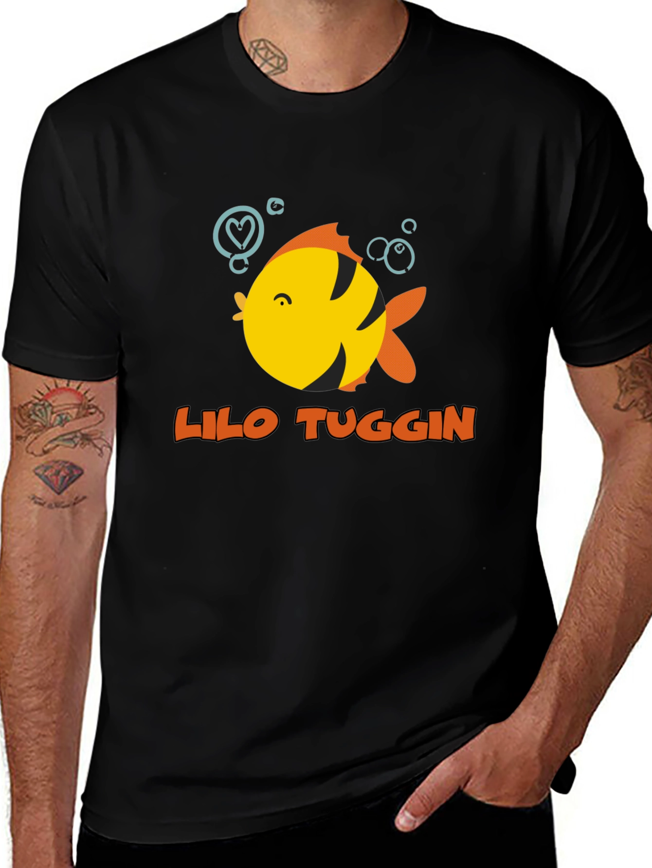 Lilo Tuggin Fish Graphic Black T-Shirt