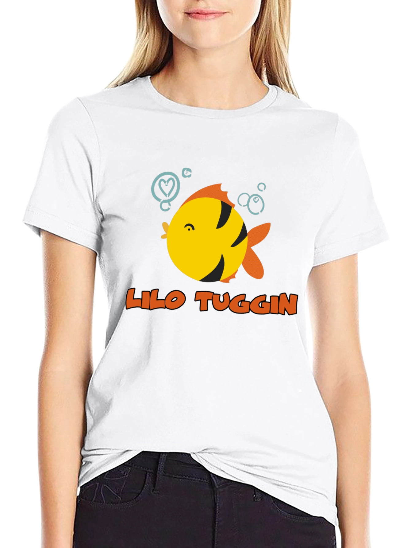 Lilo Tuggin Fish Graphic Black T-Shirt