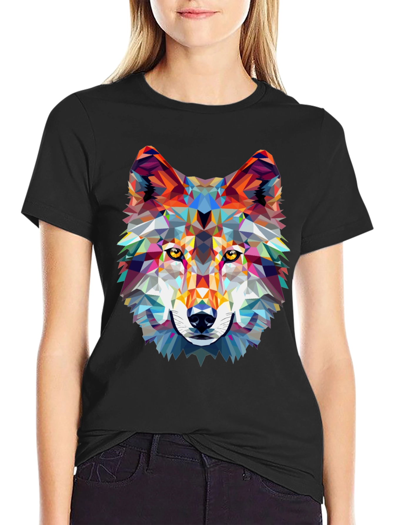 Geometric Wolf Graphic Tee - Modern Style