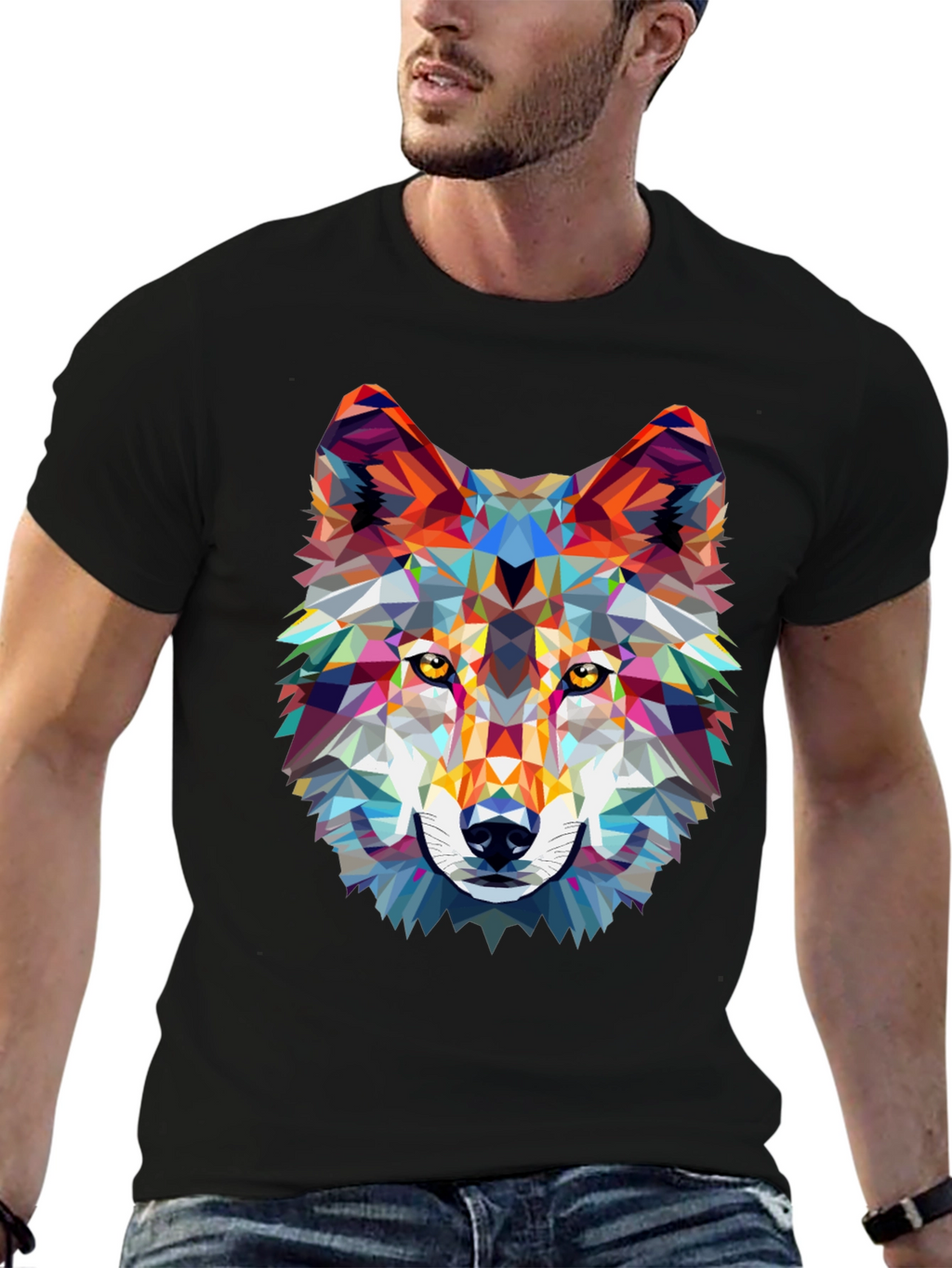 Geometric Wolf Graphic Tee - Modern Style