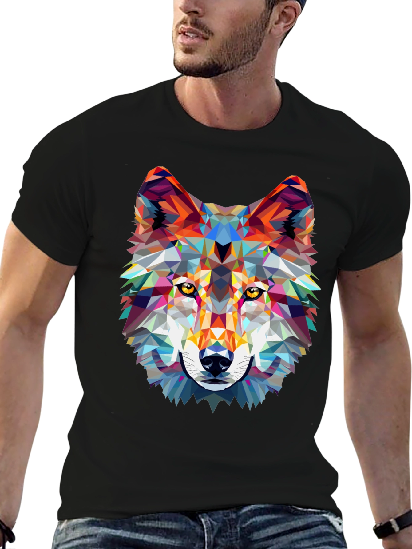 Geometric Wolf Graphic Tee - Modern Style