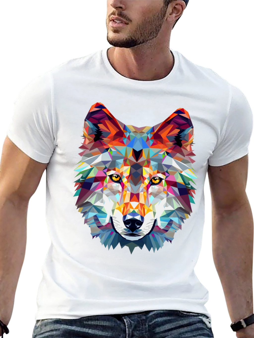 Geometric Wolf Graphic Tee - Modern Style