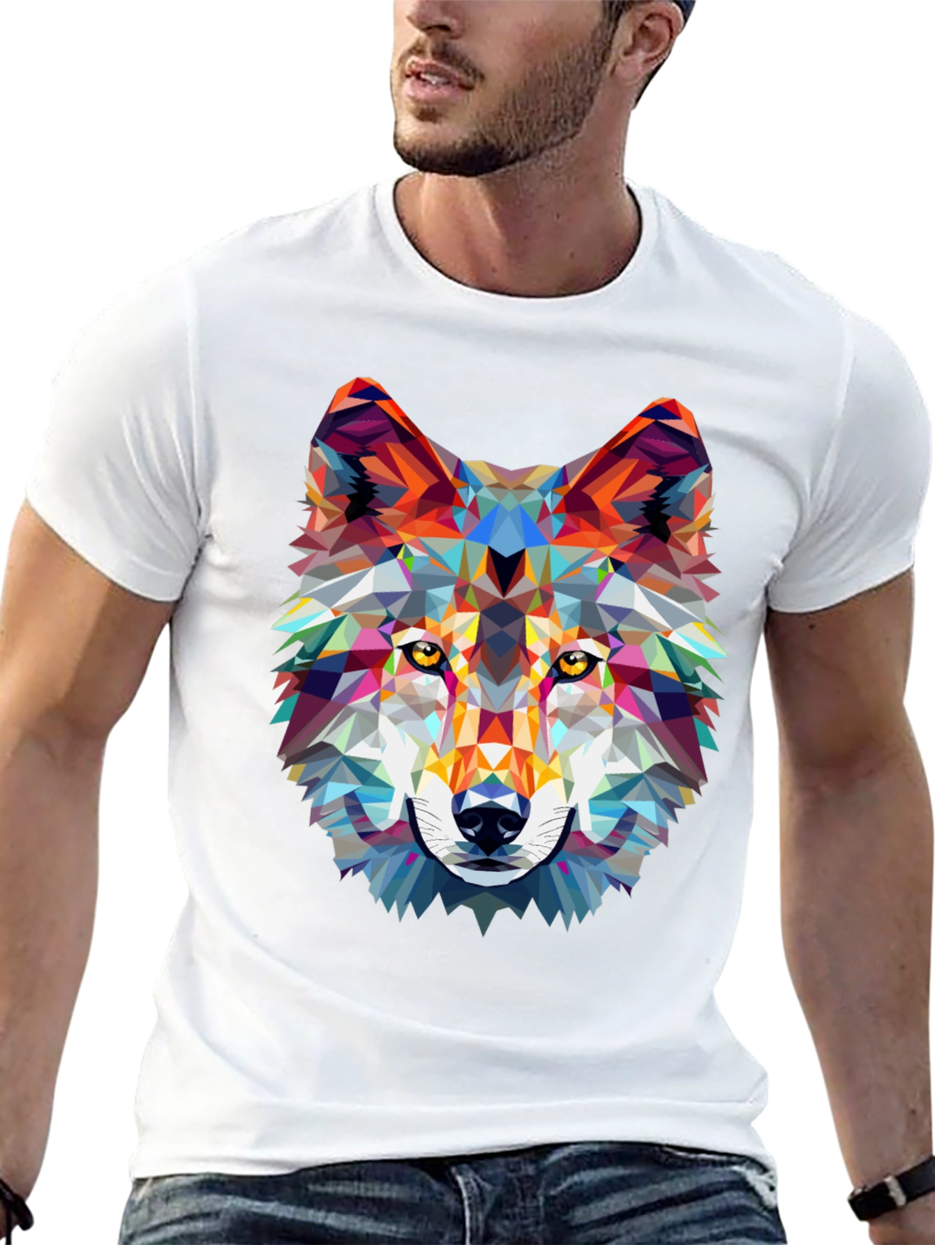 Geometric Wolf Graphic Tee - Modern Style