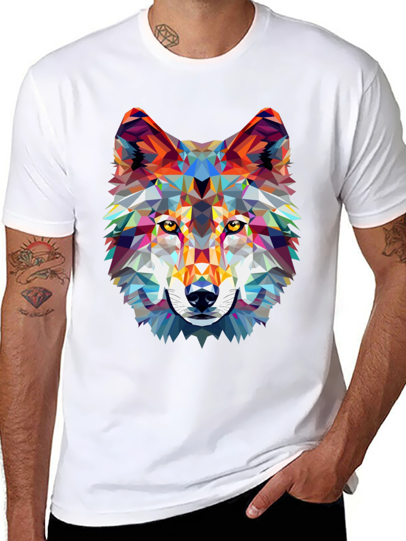 Geometric Wolf Graphic Tee - Modern Style