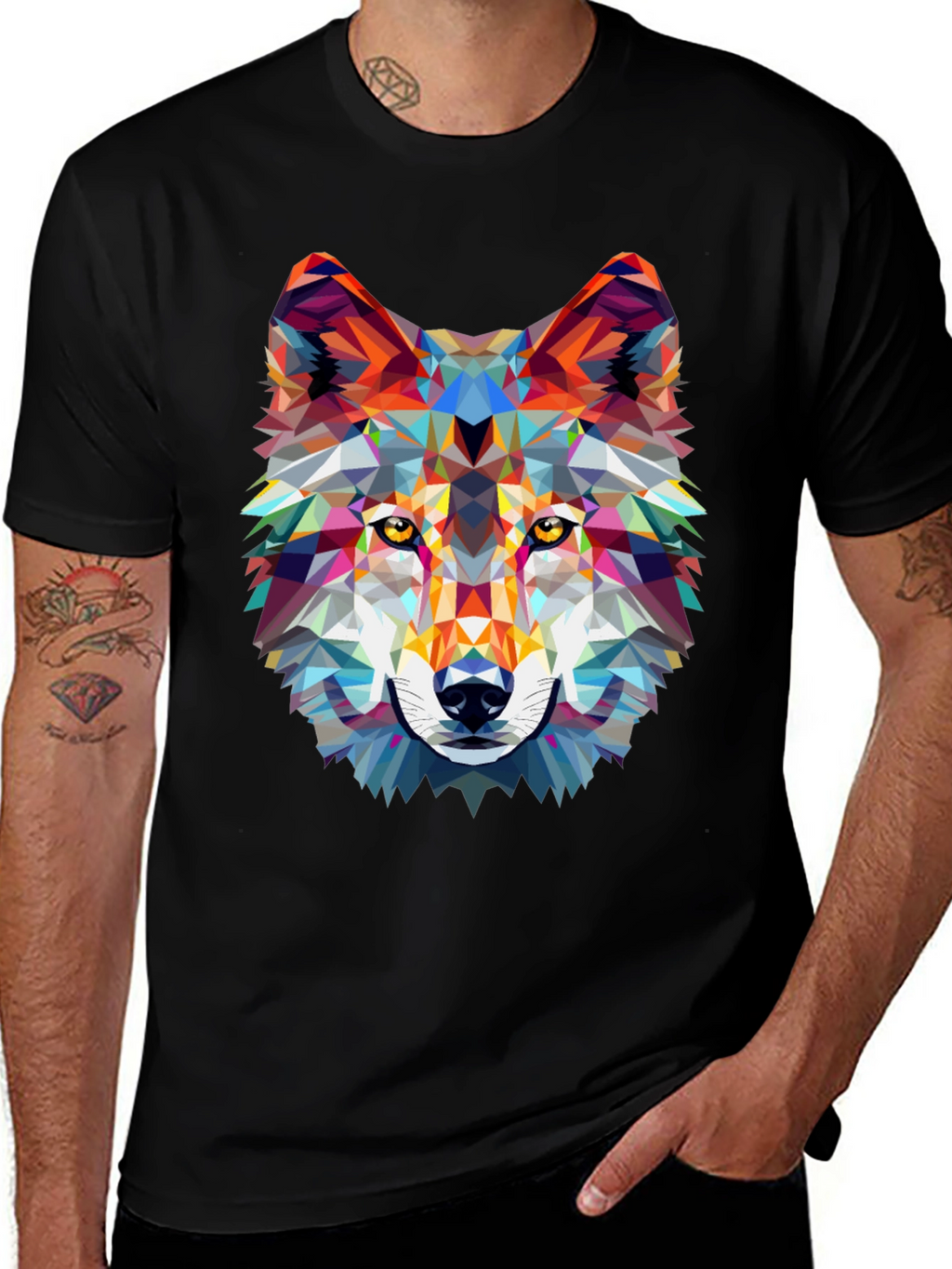 Geometric Wolf Graphic Tee - Modern Style