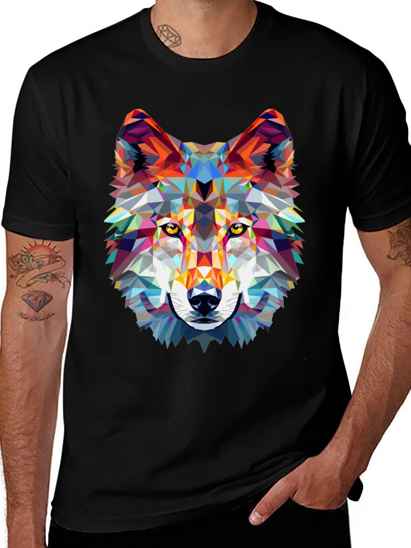 Geometric Wolf Graphic Tee - Modern Style