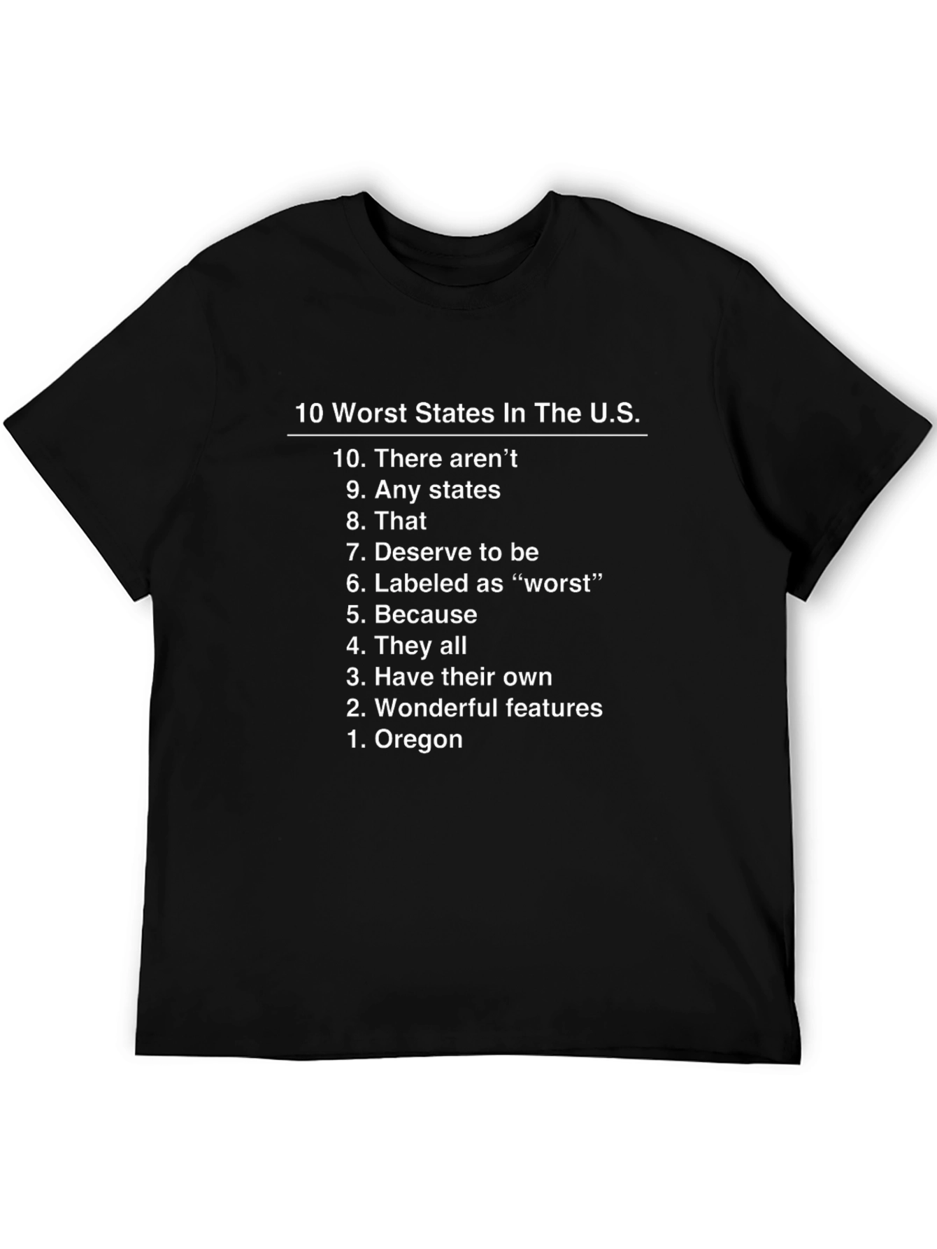 Humorous 10 Worst States Graphic T-Shirt