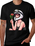 Biker Girl with Rose Black T-Shirt