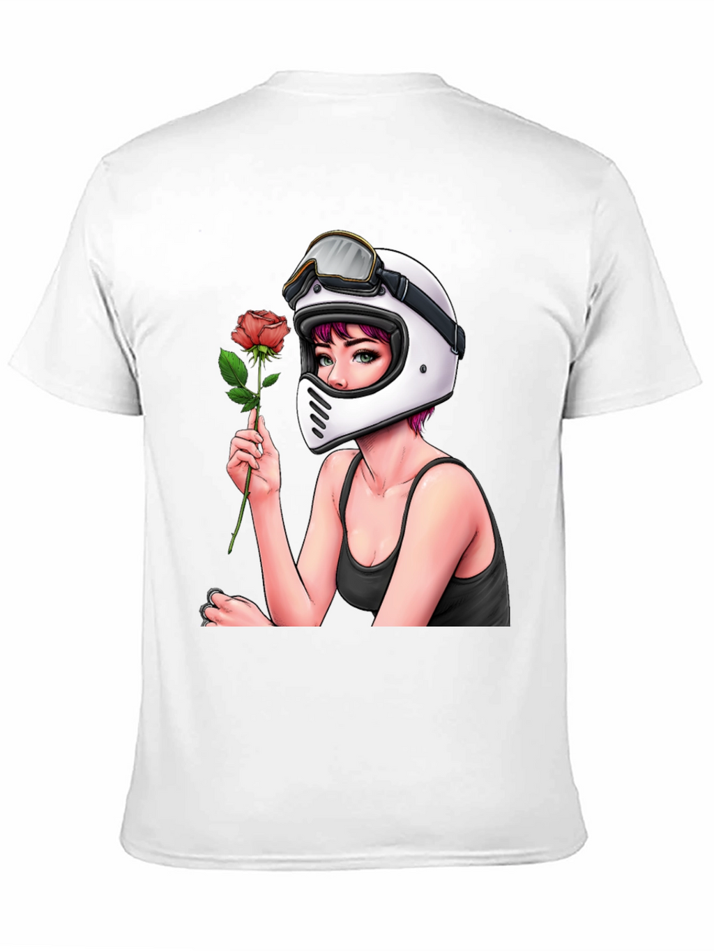 Biker Girl with Rose Black T-Shirt