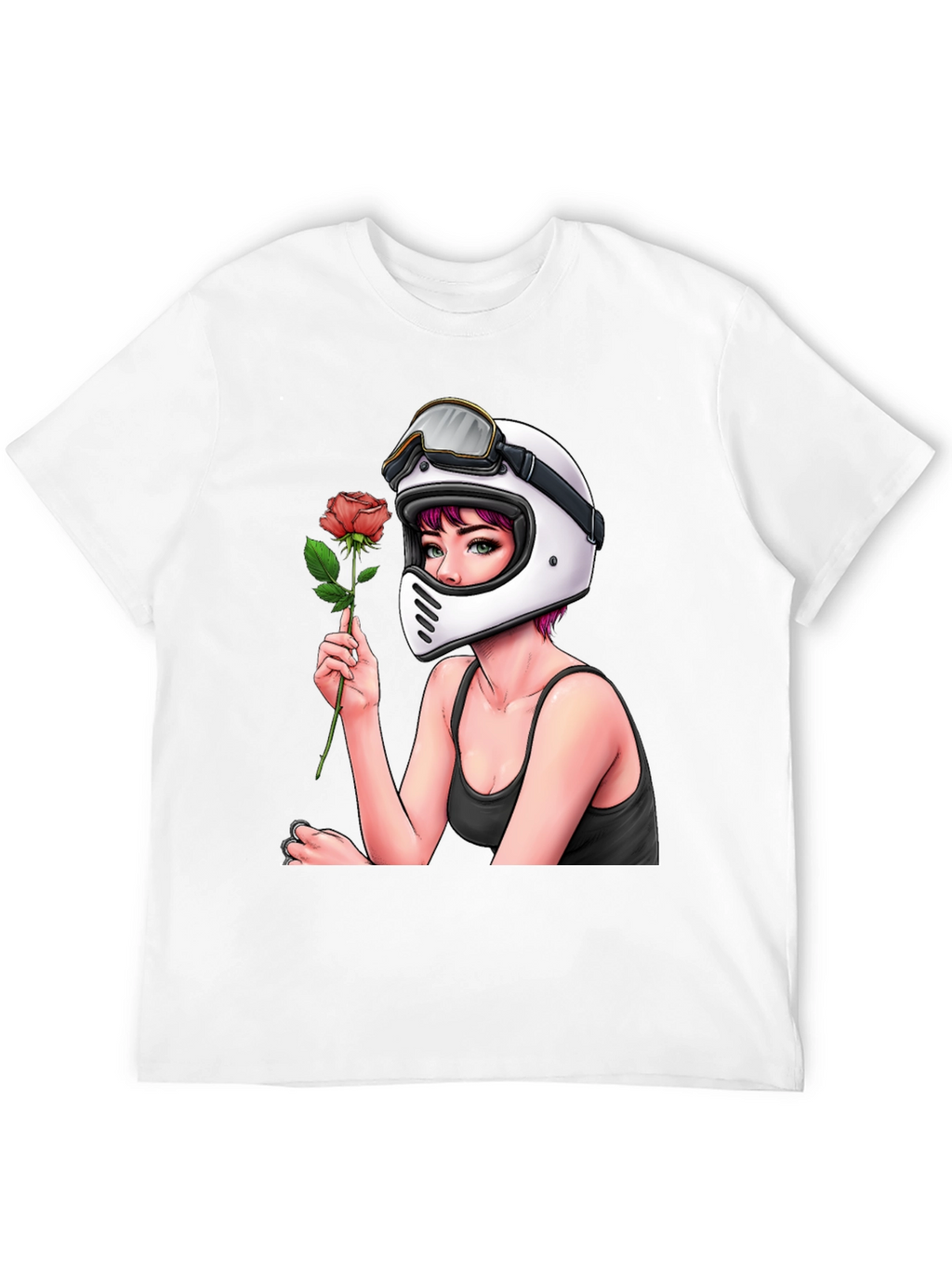 Biker Girl with Rose Black T-Shirt