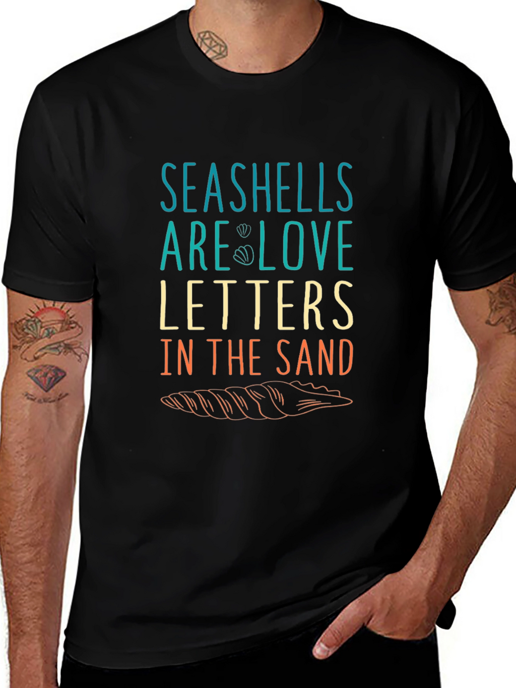 Seashells Love Letters Graphic T-Shirt - Black