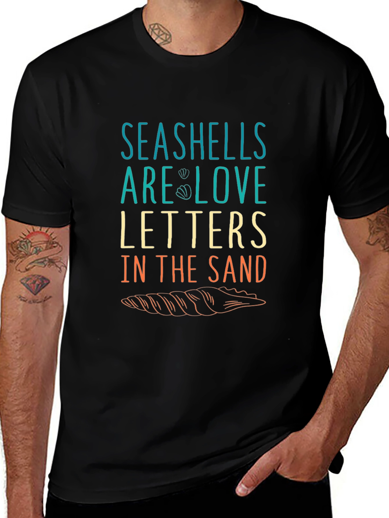 Seashells Love Letters Graphic T-Shirt - Black
