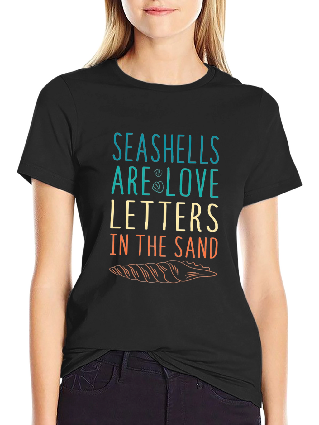 Seashells Love Letters Graphic T-Shirt - Black