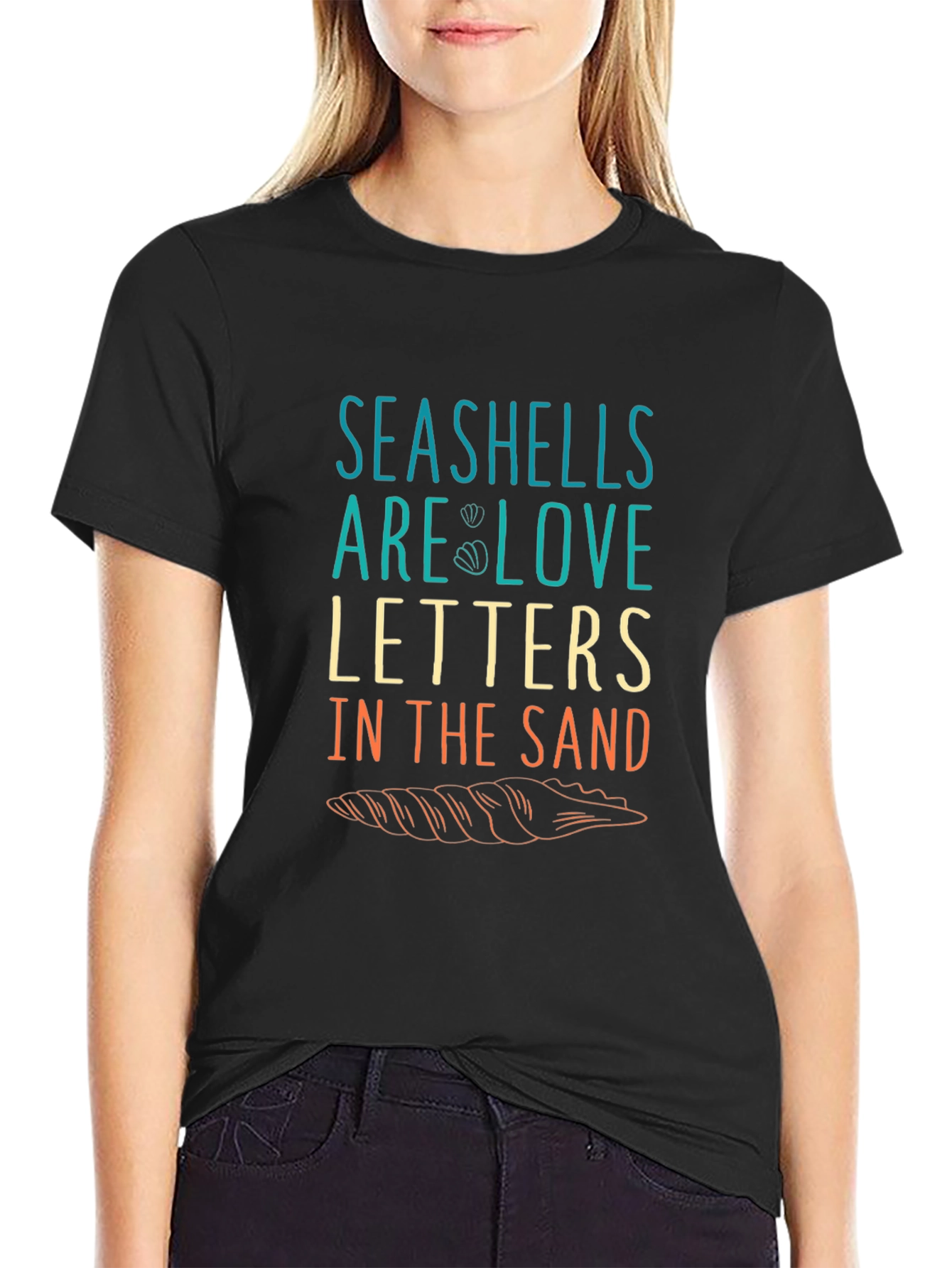 Seashells Love Letters Graphic T-Shirt - Black