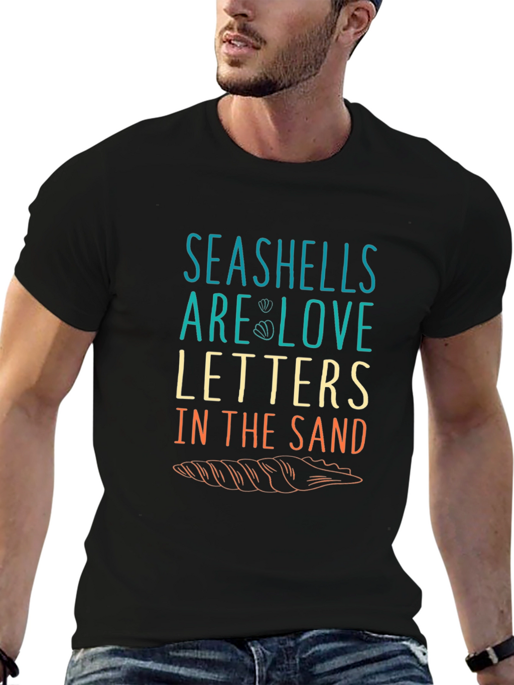 Seashells Love Letters Graphic T-Shirt - Black