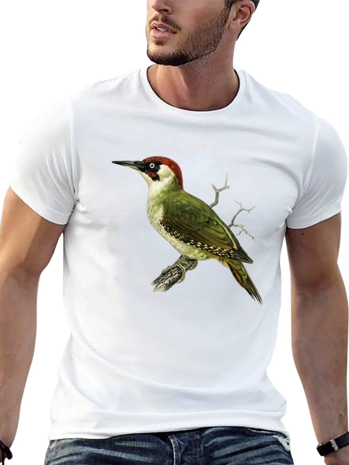 Green Woodpecker Graphic Tee - Black