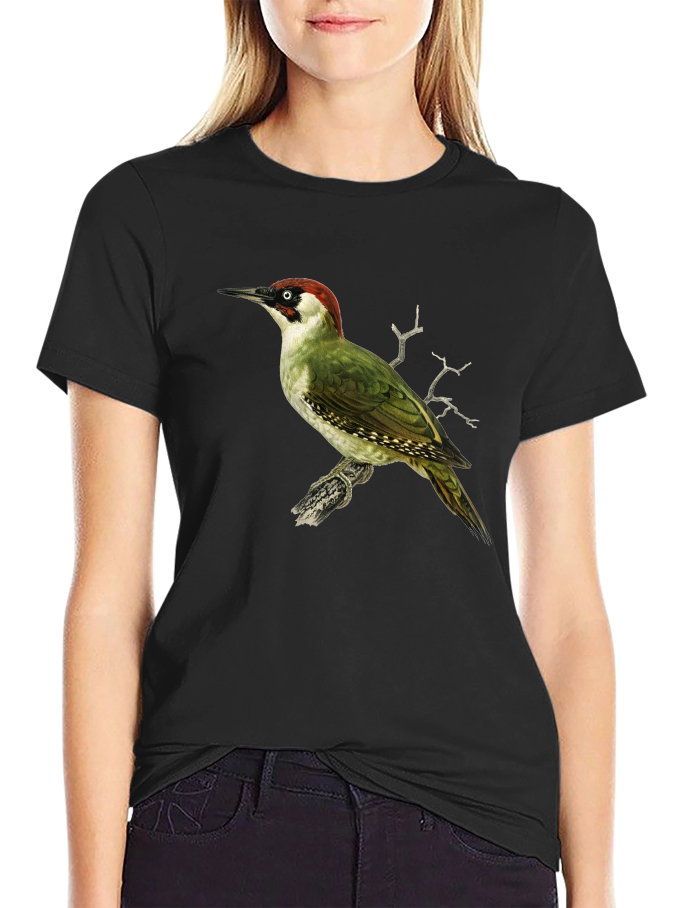 Green Woodpecker Graphic Tee - Black