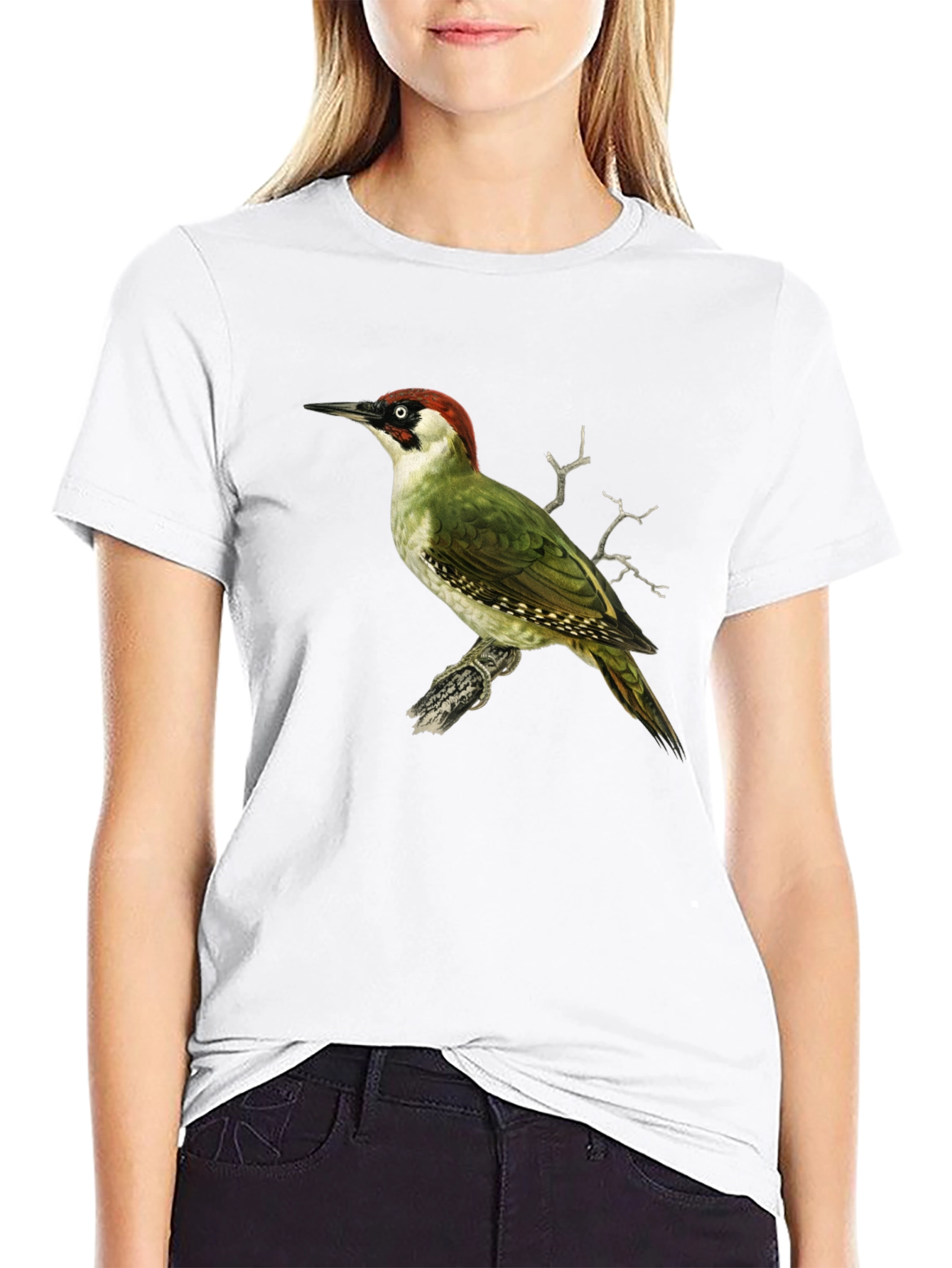 Green Woodpecker Graphic Tee - Black