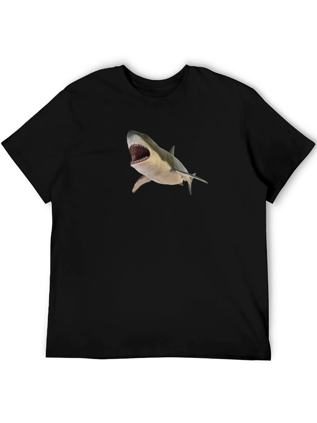 Shark Graphic T-Shirt - Mens Black Crew Neck Tee