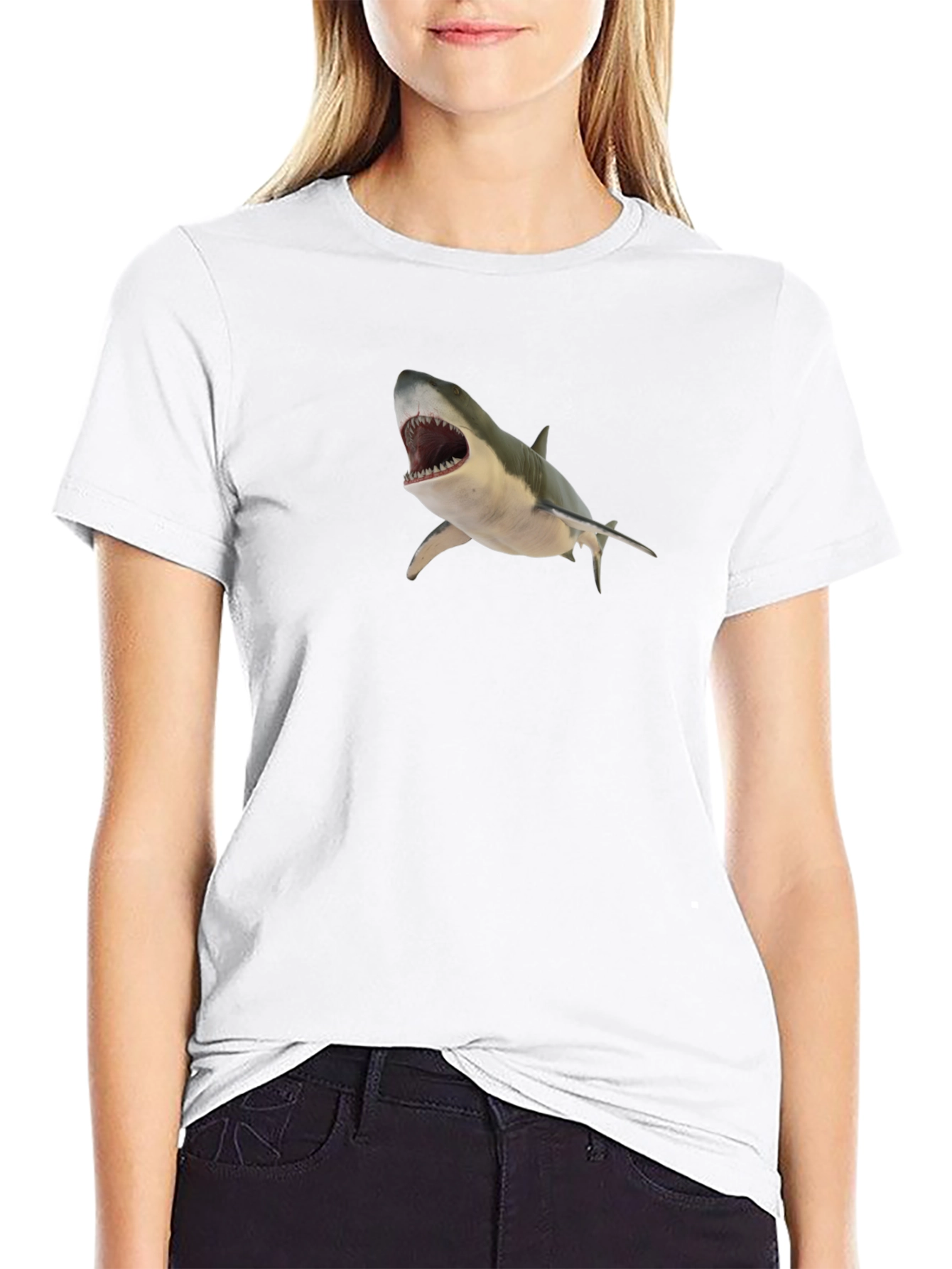 Shark Graphic T-Shirt - Mens Black Crew Neck Tee